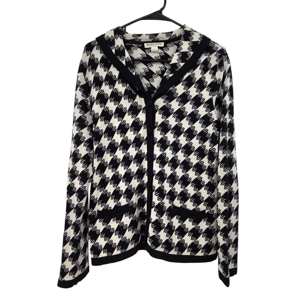 PENDLETON LARGE MERINO WOOL HOUNDSTOOTH BUTTON UP LONG SLEEVE CARDIGAN